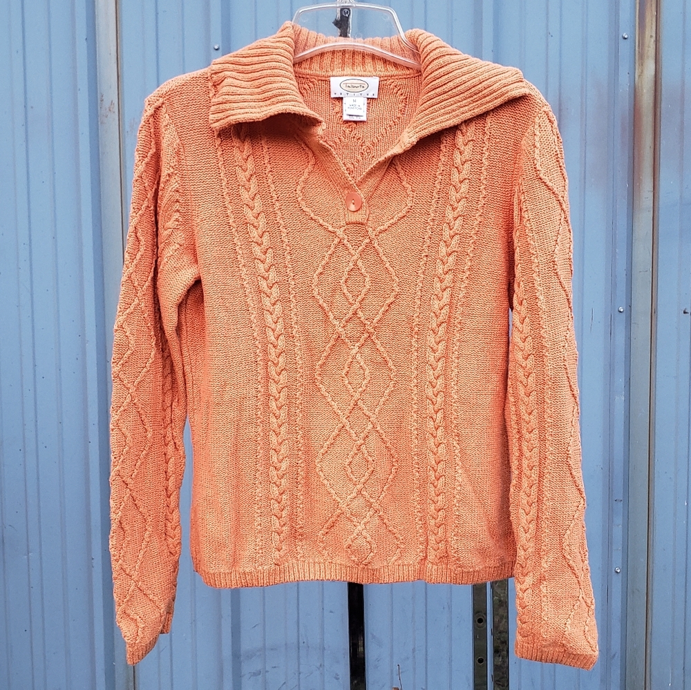 Vintage 90s Talbots Orange Cableknit Sweater Size M